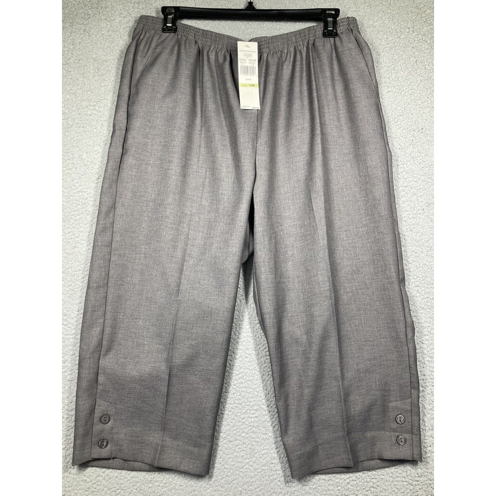 Alfred Dunner Pants Women's 18W Gray Crop Elastic Waist Grandma Core Granny